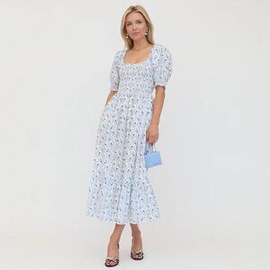Hill House Home Louisa Nap Dress – Blue Vine Stripe | Puff Sleeves | Midi
